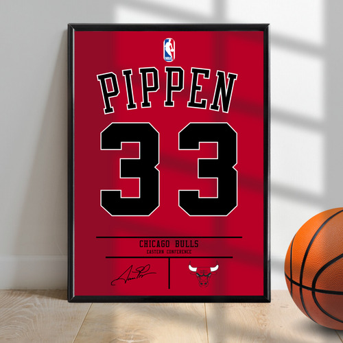 Cuadro Chicago Bull Camiseta Scottie Pippen C/vidrio 30x40cm Negro Negro