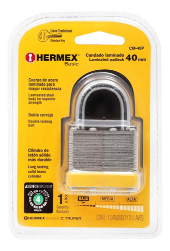 Candado Laminado Hermex 40mm Cm-40p 23503 Pza