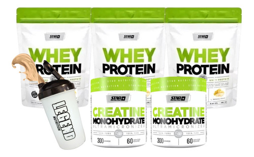 Star Nutrition Whey Protein X3 + Creatina 300gr X2 + Shaker 