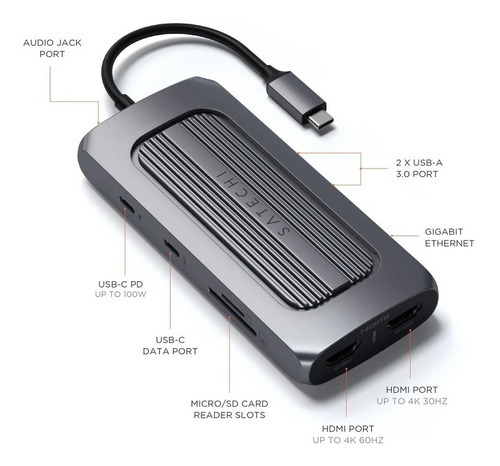 Adaptador ST-UCMXAM de Satechi Mx para Macbook M1 M2 con Conector USB-C a Dual HDM