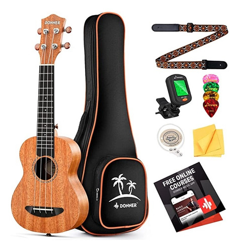 Ukelele De Caoba Donner Con Set Correa Cuerdas De Nailon , .