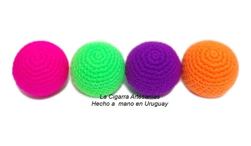 4 Pelotas Malabares Flúo Forradas A Crochet Sin Costuras