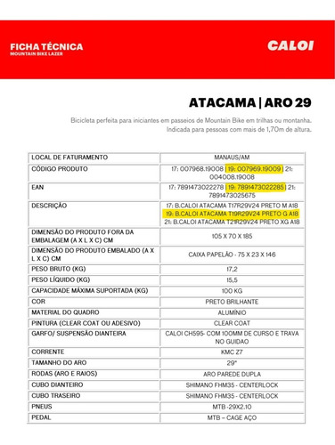 Bicicleta Caloi Atacama Aro 29/qd19 C/susp - Equipada E Zero Preto-brilhante 19 " (Usado)