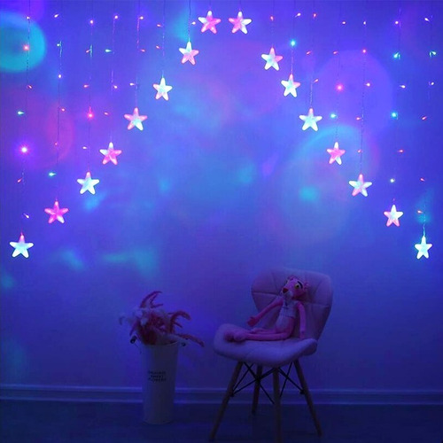 Imagen 2 de 7 de Guirnalda Estrellas Cascada Multicolor 16 Estrellas Navidad