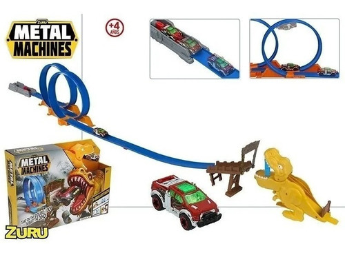 Pista Autos Dinosaurio Doble Metal Machines T-rex Atack Full Color T- Rex
