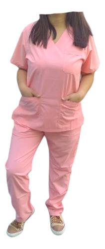 Oferta! Ambo Clásico Cuello V Unisex Hl Ambos Coral Claro Lisa 50