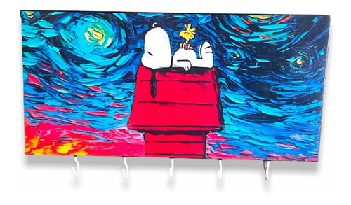 Portallaves Perchero De Snoopy Van Gogh 30x15 Cm De Madera