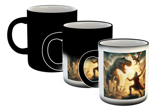 Taza Magica Zeus Dios Pelea Tiranousario Dino Ciudad