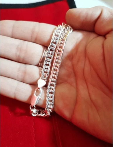 Imagen 7 de 7 de Set Cadena + Pulsera Triple Grumet Chapado Plata 925 6mm