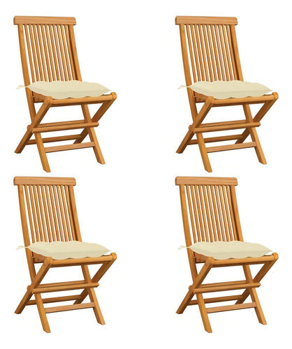 Sillas De Jardín Con Cojines Blanco Crema 4 Pzas De Madera Color Café