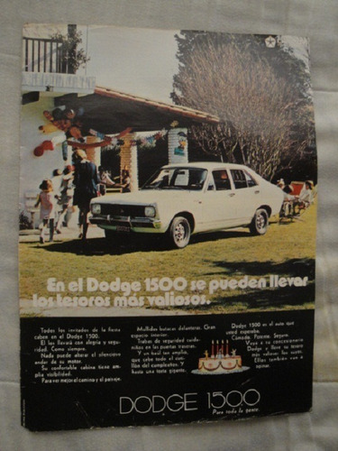 Publicidad Dodge 1500 Chrysler Año 1972 Hoja Sola
