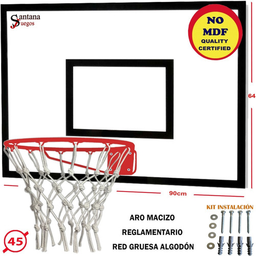 Imagen 2 de 5 de Tablero Basquet Aro Reglament. Macizo 45cm Red Y Tirafondos