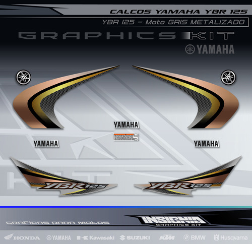 Calcos Yamaha Ybr 125 - Moto Gris - Insignia Calcos
