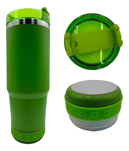 Termo Con Bocina Bluetooth Bebida Fría/caliente Vaso 900ml Verde Liso