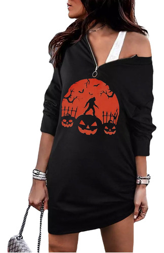 Casual Vestido Negro De Manga Larga Para Halloween