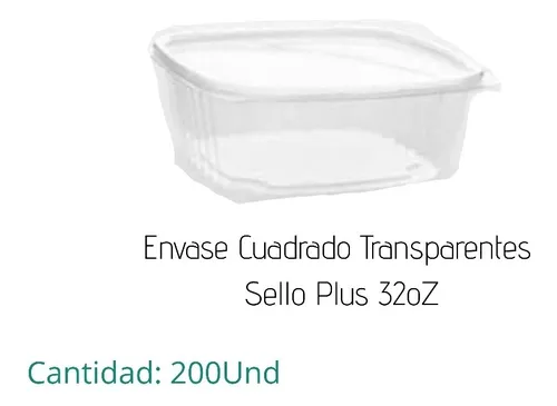 comprar Envase Contenedor Cuadrado Transparente Sello Plus 32oz 