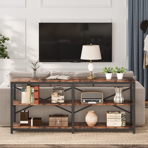 Mesa Consola Extra Larga Moderna Con Estantes 3 Niveles