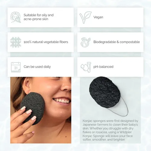 Wildpier Beauty - Esponja Konjac De Carbn De Bamb, Exfoliant