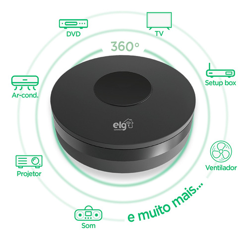Controle Remoto Inteligente ELG SHIR300, Wi-Fi, Controle Diversos Dispositivos Infravermelho Via Aplicativo, Compatível com Alexa & Google Assistant, Preto