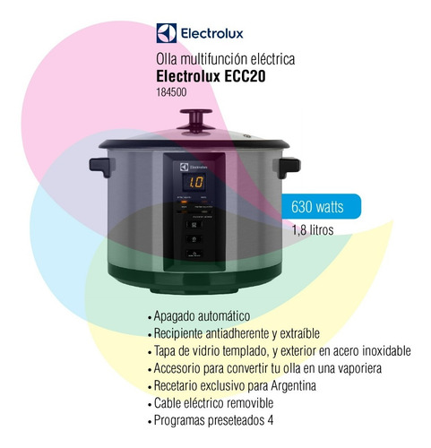 Imagen 2 de 10 de Olla Eléctrica Electrolux Multifunción Ecc20 - 630w 60hz