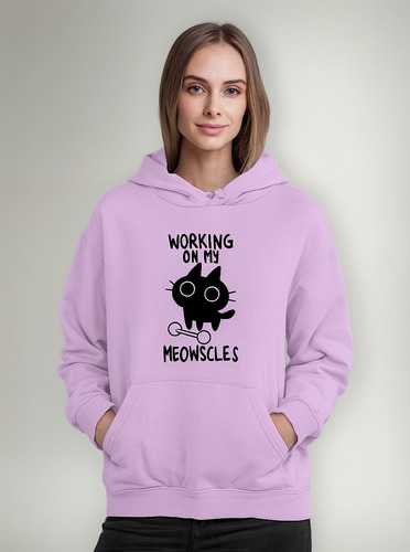 Poleron Gatito Fitness Trabajando En Mis Musculos Kawaii Style Swag Moda Mujer Kawai Gato