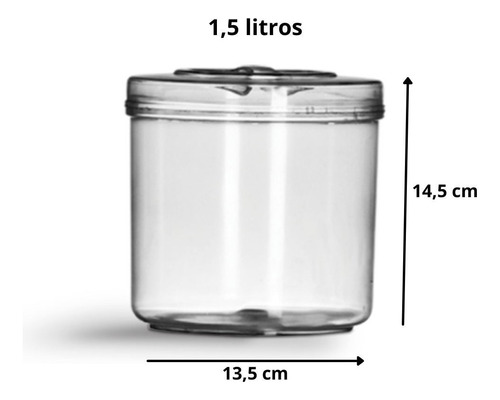 Kit 10 Pote Acrílico Redondo P/ Cereais/grãos 1,5 L C/ Tampa Cor Transparente