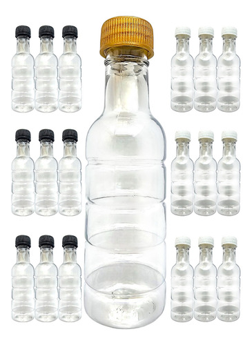 Set 30 Mini Botella Plástico Redonda 50 Ml Con Tapa
