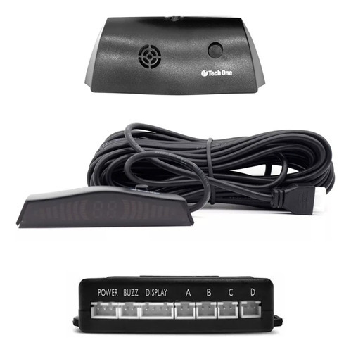 Sensor Ré Estacionamento Visor Led Tech One Preto 4 Pontas