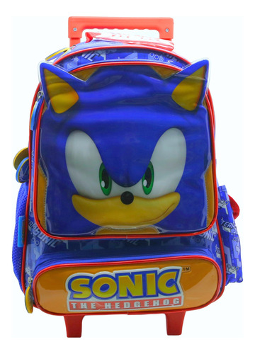 Mochila Escolar Cresko Sonic Sega 16p Carrito Rueditas