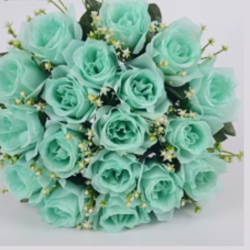 Buque De Rosas Grande Flores Artificial Toque Real Premium Cor Azul-celeste