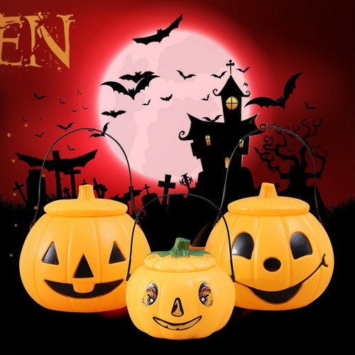 Cubo De Calabaza Portátil Led Para Halloween, Cubo De Carame