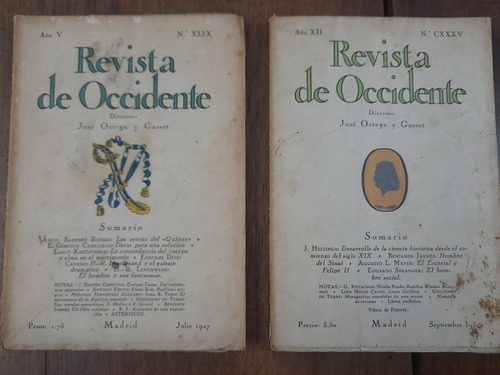 Revista De Occidente N° 44 De 1927 Y 135 De 1934 Juntas C4