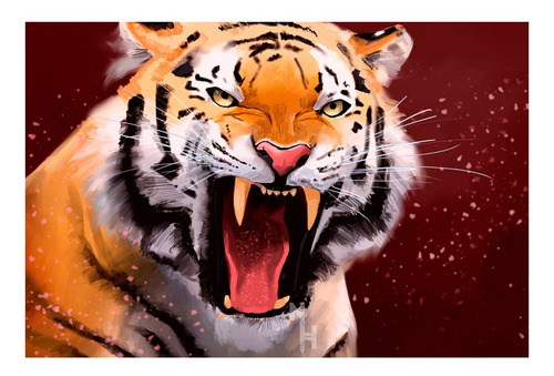 Vinilo 20x30cm Tigre Watercolor Rugiendo Tiger Acuarela
