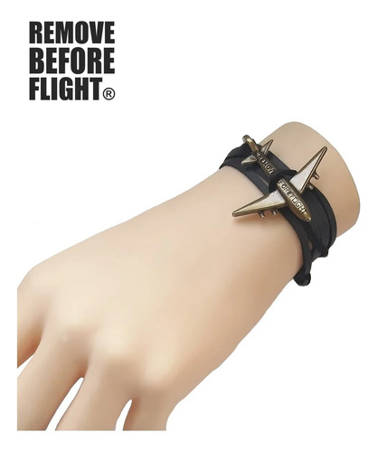 Pulsera Avión Unisex  Remove Before Flight ® Negro Dorado