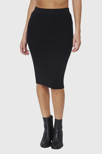 Falda Midi Acanalada Negro Nicopoly