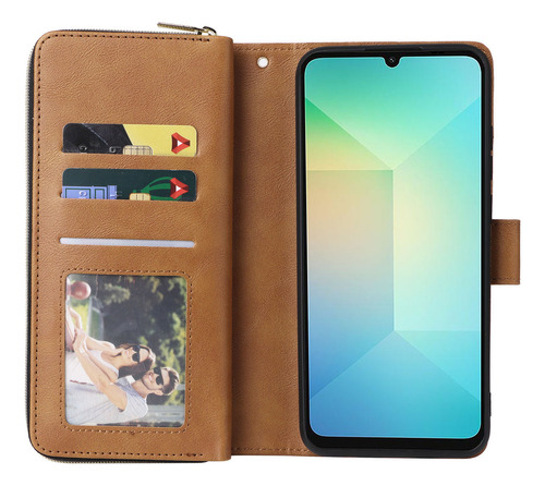 Cz Funda Cuero Tipo Billetera Con Ranura For Tarjetas Y Cremallera For Samsung Galaxy