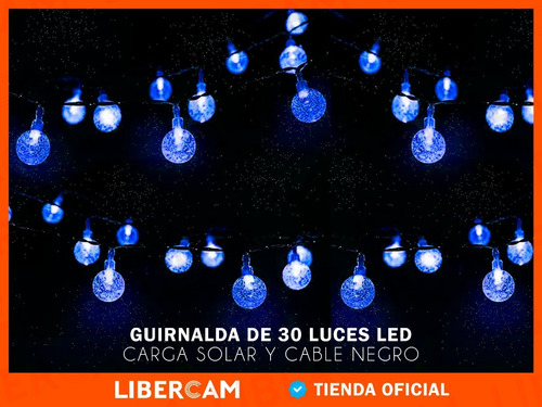 Imagen 9 de 10 de Guirnalda Tira Luz Led Bolita Carga Solar Lampara 2 Efectos