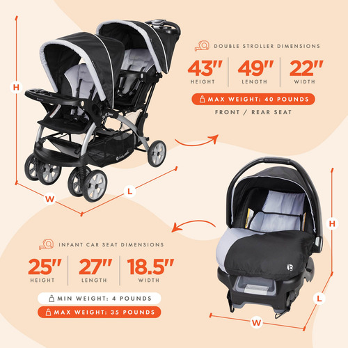 Cochecito Doble Con Asiento Infantil Y Base Para Vehículo