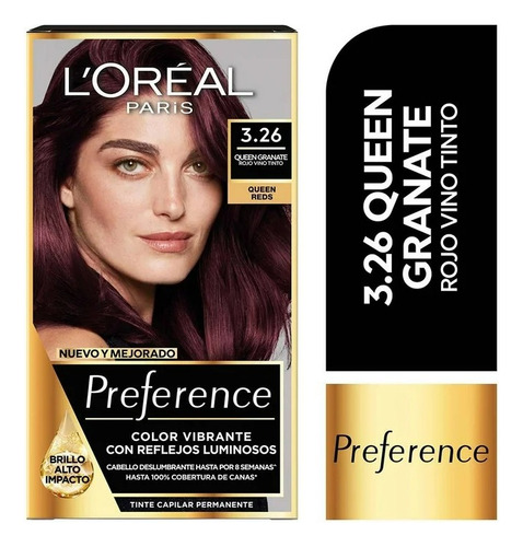 Tinte Para Cabello L'oréal Preference 3.26 Queen Granate Roj Tono Sin tono