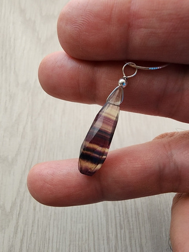 Colgante Gota Larga Piedra Fluorita Arcoiris , Protección