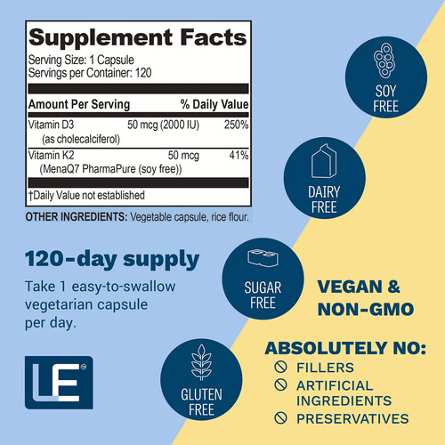 Life Enhancement Vitamina D3 K2 2000 Ui 120 Cápsulas