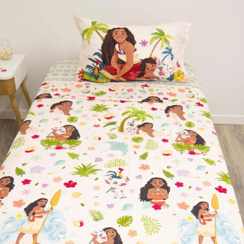 Juego De Sábanas Infantiles Piñata Dibujos Originales 1 1/2 Blanco Moana