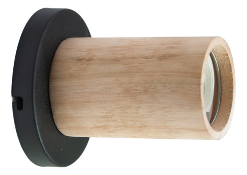 Lampara Techo Cilindro Madera Plafon Dicroico 1 Luz Led Gu10 Estructura Negro
