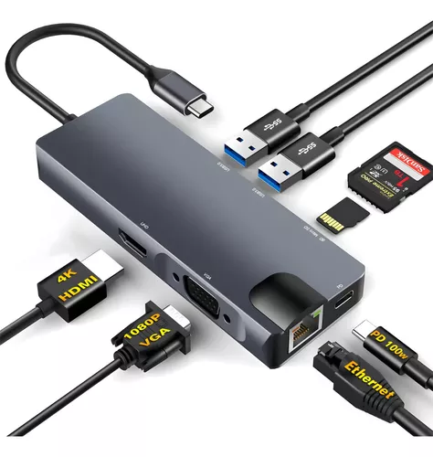 HUB ADAPTADOR TIPO C A HDMI – VGA – USB 3.0 – PD