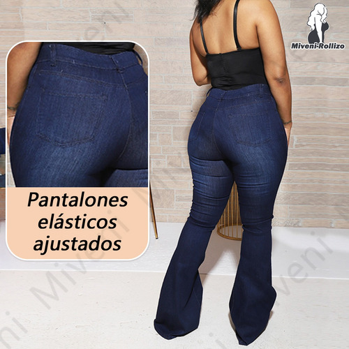Jeans Elásticos De Tiro Alto Talla Grande Corte Bootcut