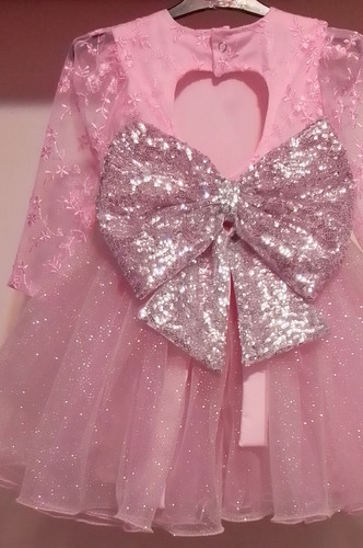 Vestido De Fiesta Bebe Nena Manga Larga Bordado Bautismo