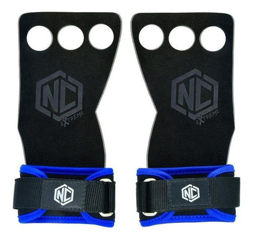 Luvas Grip Cross Pull Up Couro Protetor Palmar 3 Furos Nc Cor Azul Tamanho P