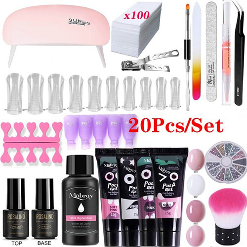 20pcs Extensión De Uñas Poli Gel Con Lámpara Uv/led Kit D