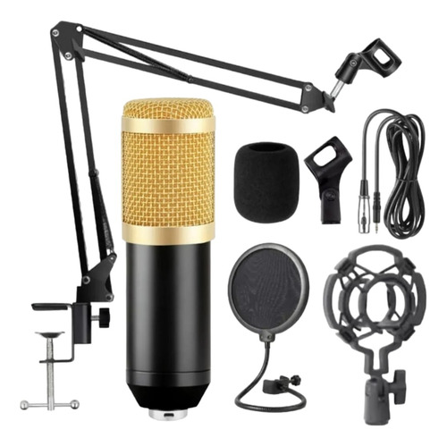 Kit Profissional Microfone Condensador Podcast Gravação Cor Preto