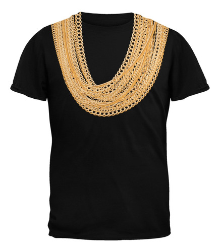 Camiseta Negra Con Cadenas Doradas Para Adulto, Talla 2xl